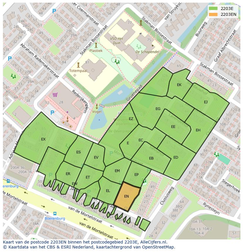 Afbeelding van het postcodegebied 2203 EN op de kaart.