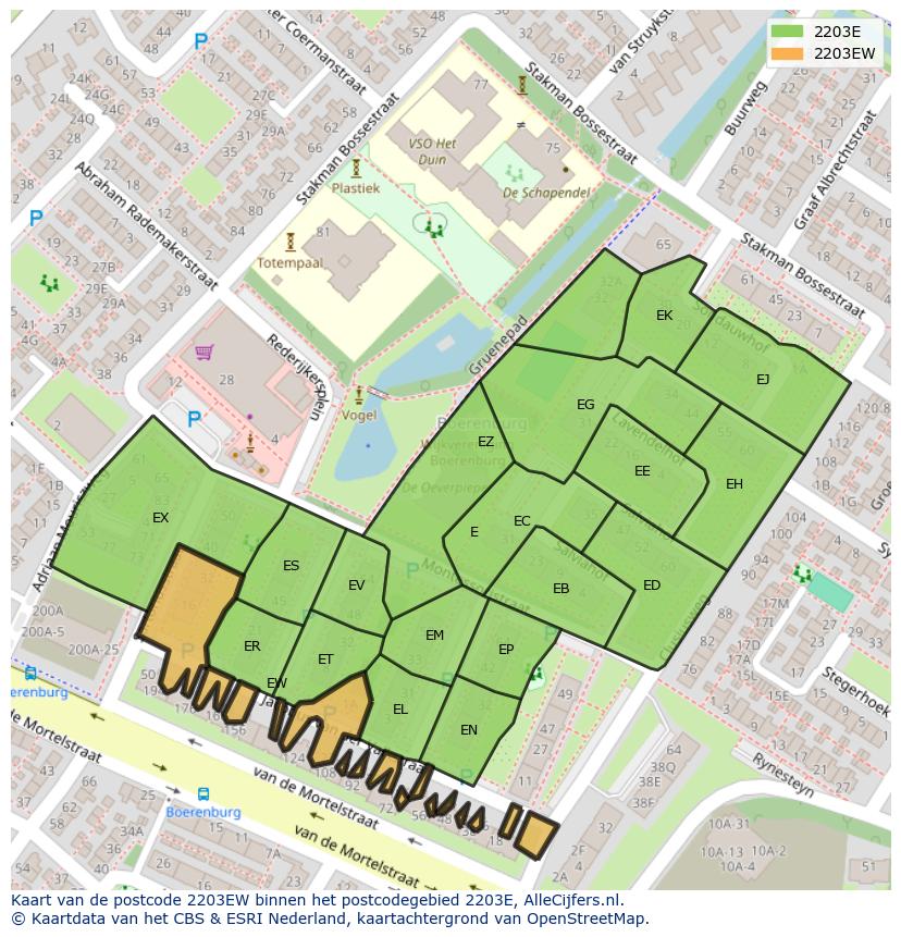 Afbeelding van het postcodegebied 2203 EW op de kaart.