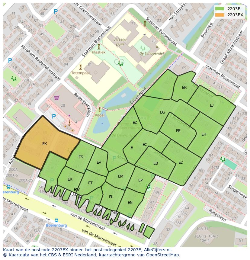 Afbeelding van het postcodegebied 2203 EX op de kaart.
