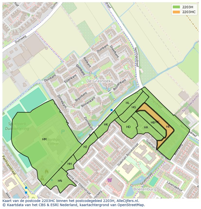 Afbeelding van het postcodegebied 2203 HC op de kaart.