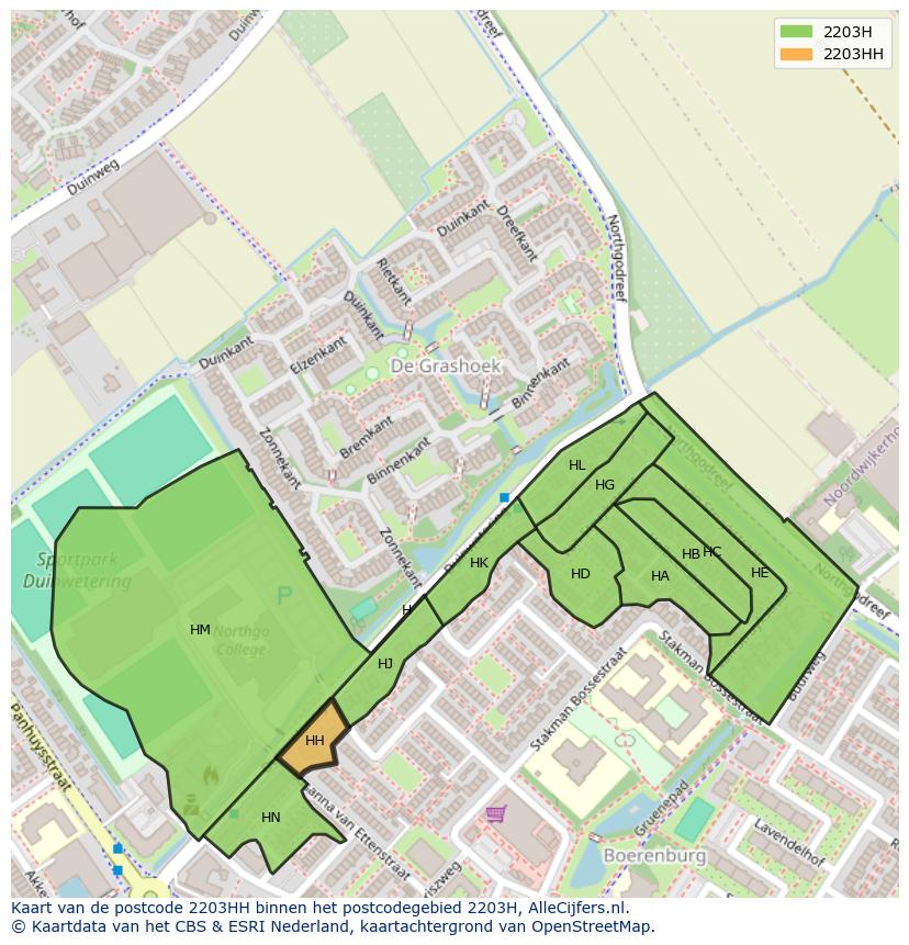 Afbeelding van het postcodegebied 2203 HH op de kaart.