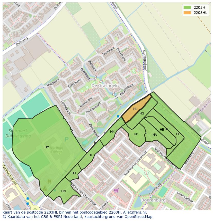 Afbeelding van het postcodegebied 2203 HL op de kaart.