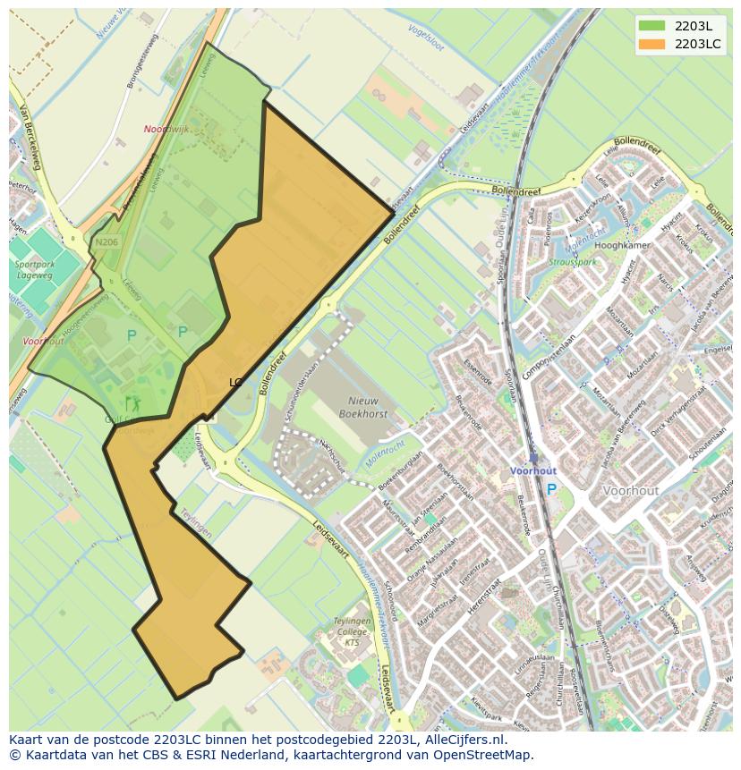 Afbeelding van het postcodegebied 2203 LC op de kaart.