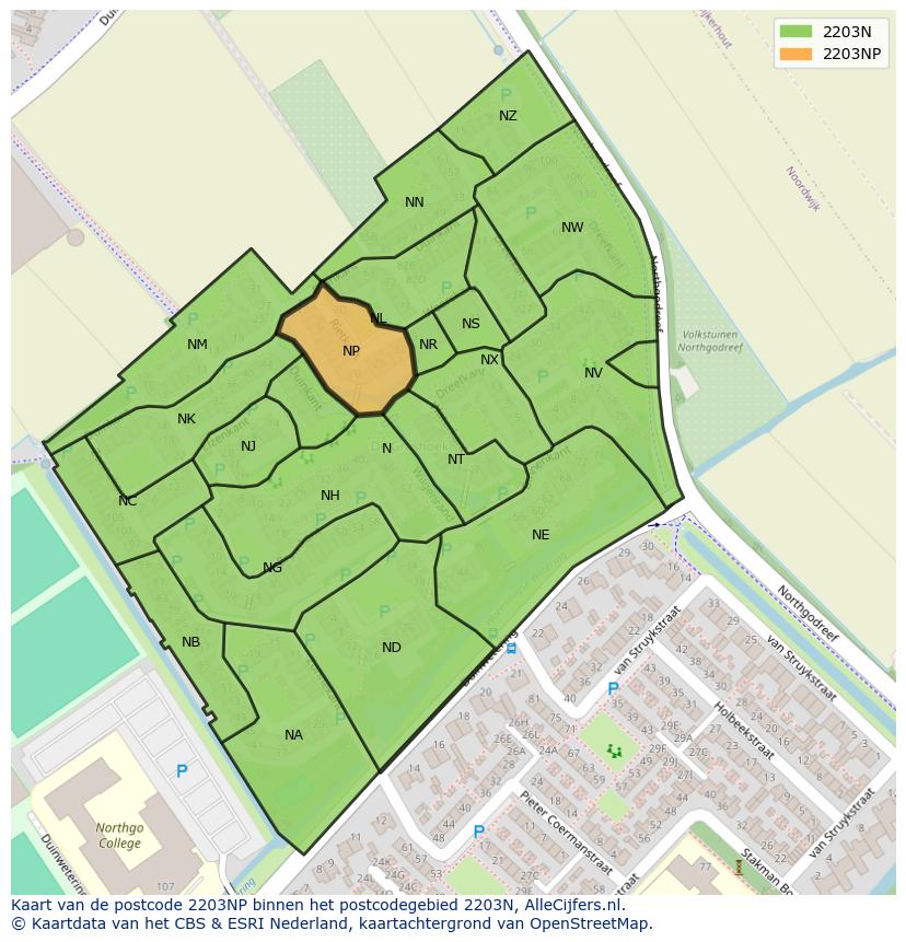 Afbeelding van het postcodegebied 2203 NP op de kaart.