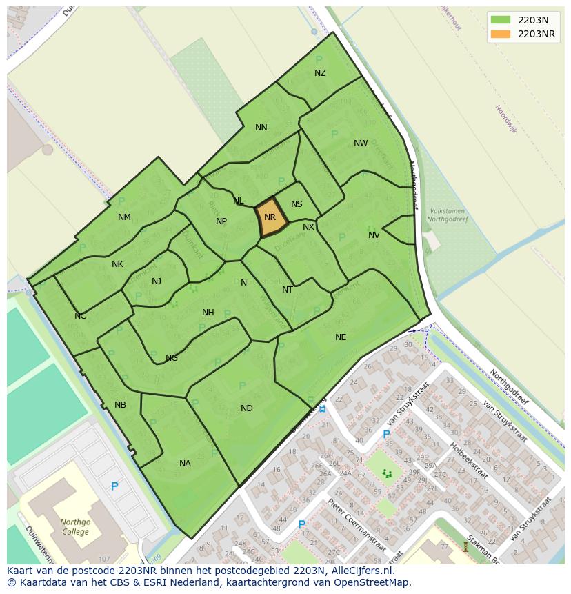 Afbeelding van het postcodegebied 2203 NR op de kaart.