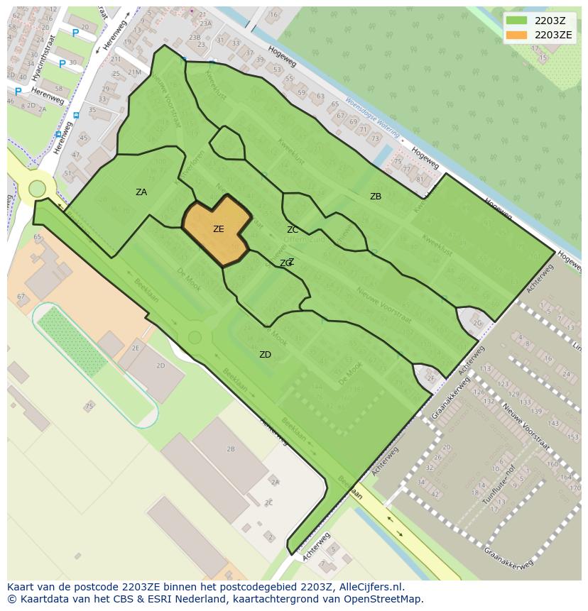 Afbeelding van het postcodegebied 2203 ZE op de kaart.