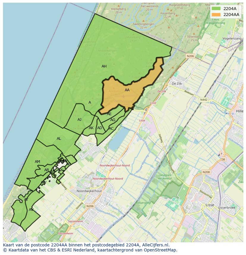 Afbeelding van het postcodegebied 2204 AA op de kaart.