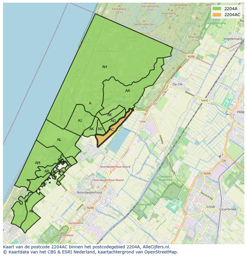Afbeelding van het postcodegebied 2204 AC op de kaart.