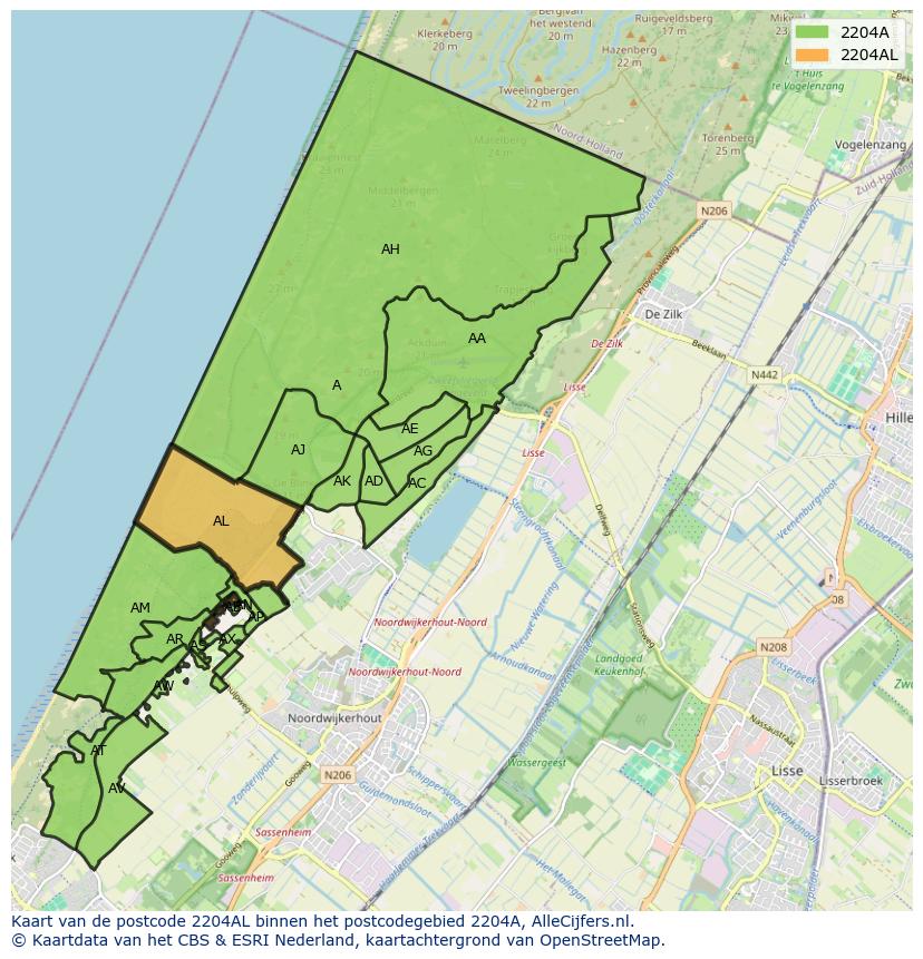 Afbeelding van het postcodegebied 2204 AL op de kaart.