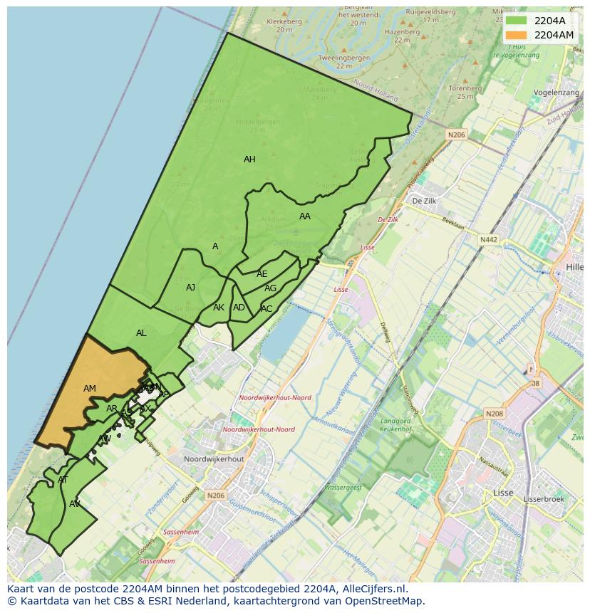 Afbeelding van het postcodegebied 2204 AM op de kaart.
