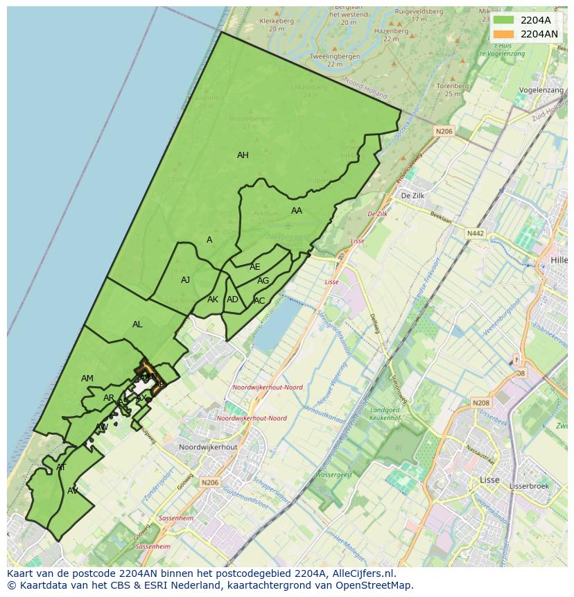 Afbeelding van het postcodegebied 2204 AN op de kaart.