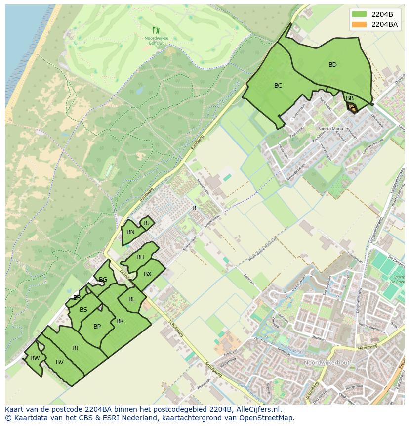 Afbeelding van het postcodegebied 2204 BA op de kaart.