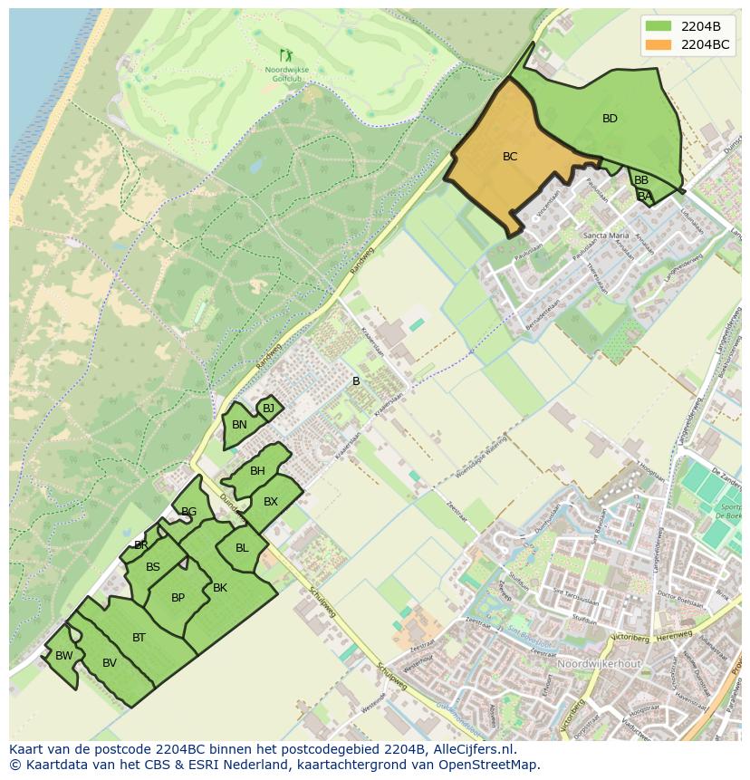 Afbeelding van het postcodegebied 2204 BC op de kaart.