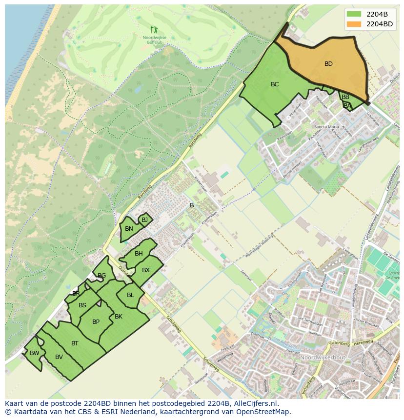 Afbeelding van het postcodegebied 2204 BD op de kaart.