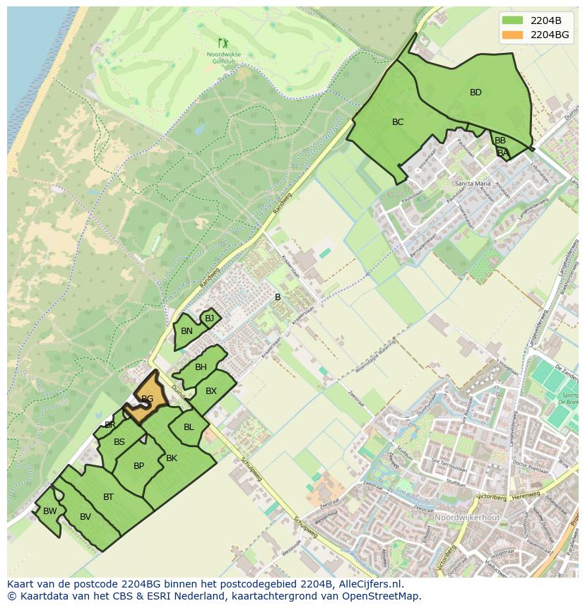 Afbeelding van het postcodegebied 2204 BG op de kaart.