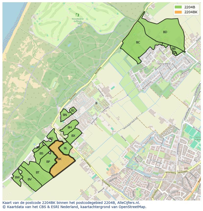 Afbeelding van het postcodegebied 2204 BK op de kaart.