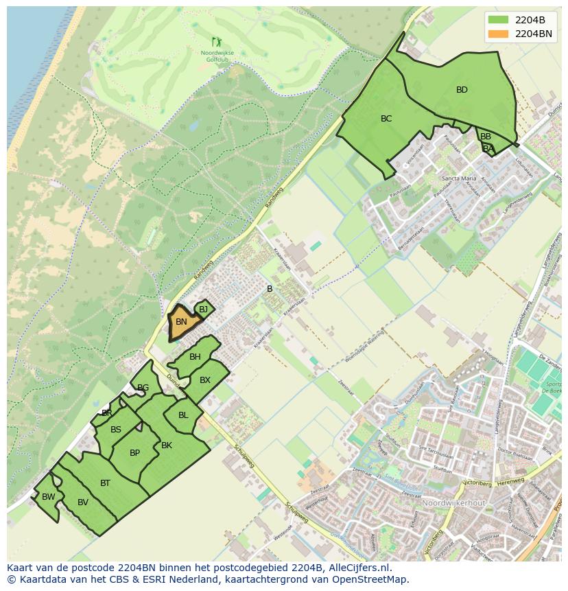 Afbeelding van het postcodegebied 2204 BN op de kaart.