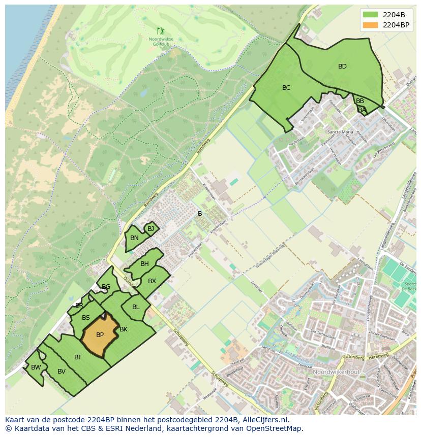 Afbeelding van het postcodegebied 2204 BP op de kaart.