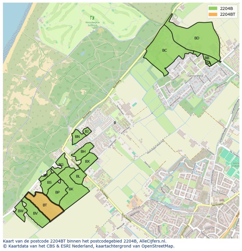 Afbeelding van het postcodegebied 2204 BT op de kaart.