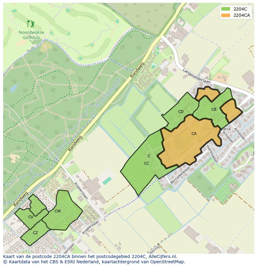 Afbeelding van het postcodegebied 2204 CA op de kaart.