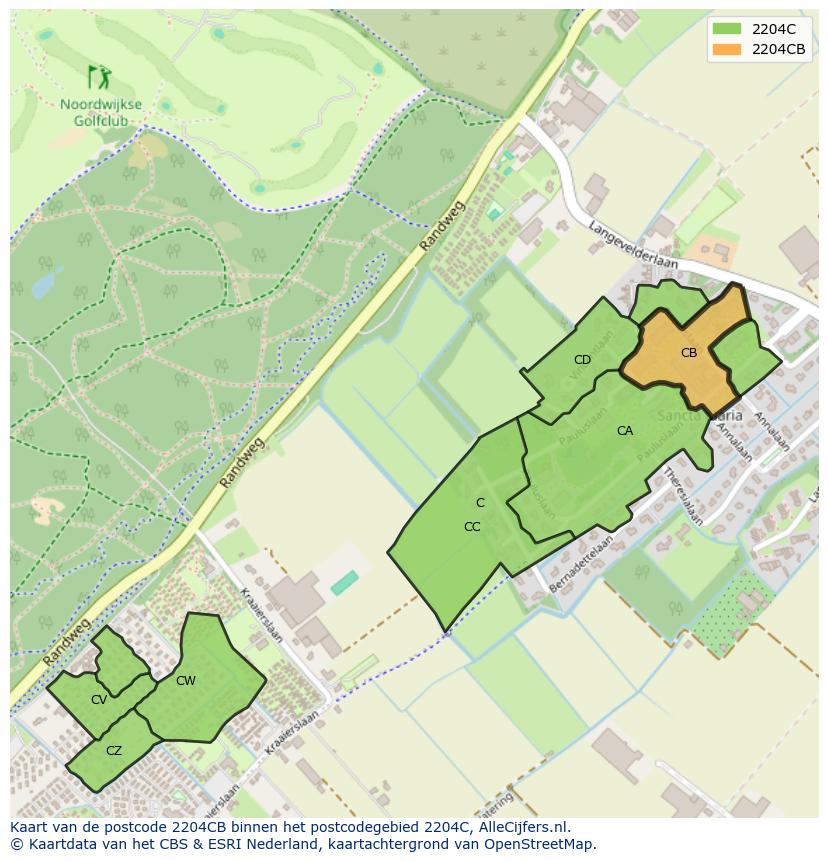 Afbeelding van het postcodegebied 2204 CB op de kaart.