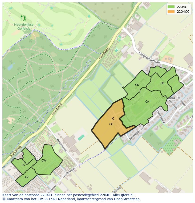 Afbeelding van het postcodegebied 2204 CC op de kaart.