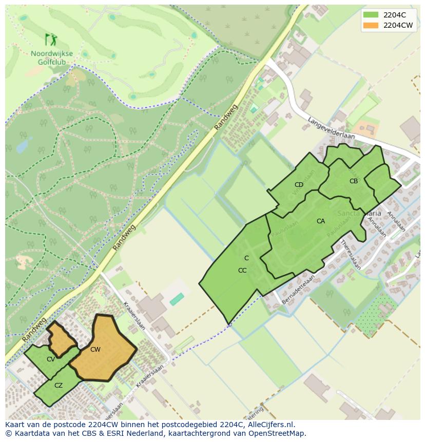Afbeelding van het postcodegebied 2204 CW op de kaart.