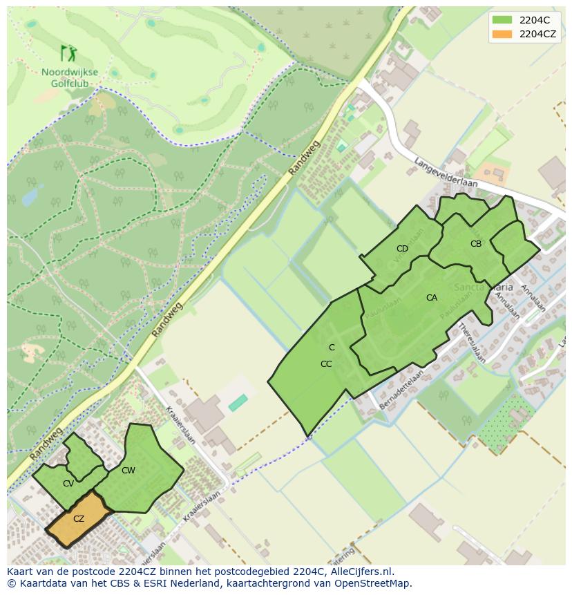 Afbeelding van het postcodegebied 2204 CZ op de kaart.
