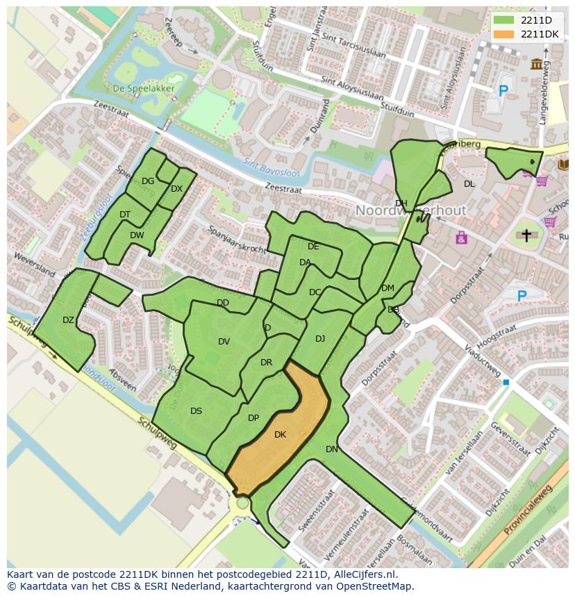 Afbeelding van het postcodegebied 2211 DK op de kaart.