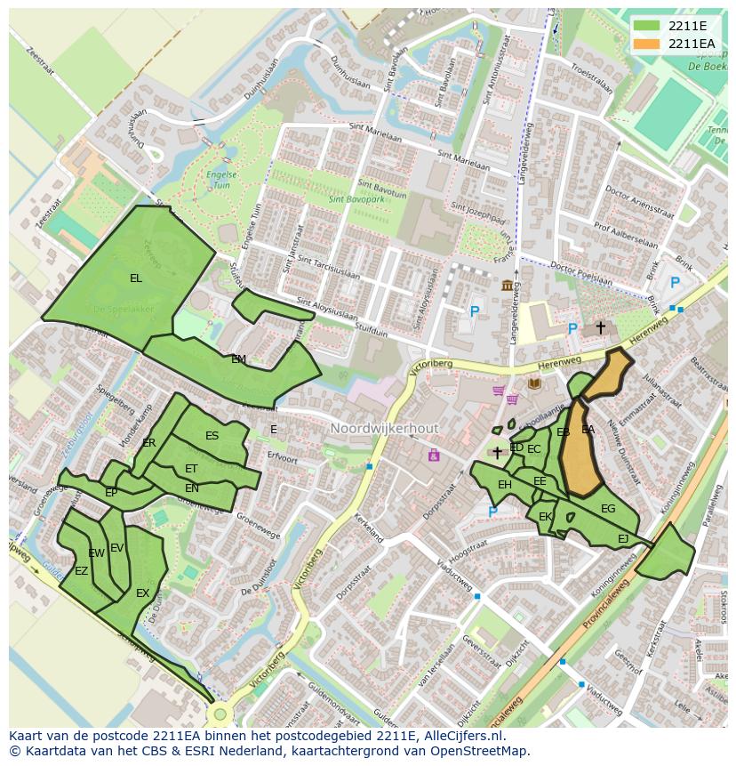 Afbeelding van het postcodegebied 2211 EA op de kaart.