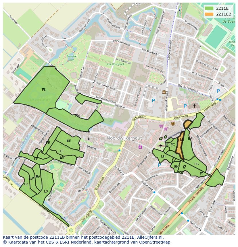 Afbeelding van het postcodegebied 2211 EB op de kaart.
