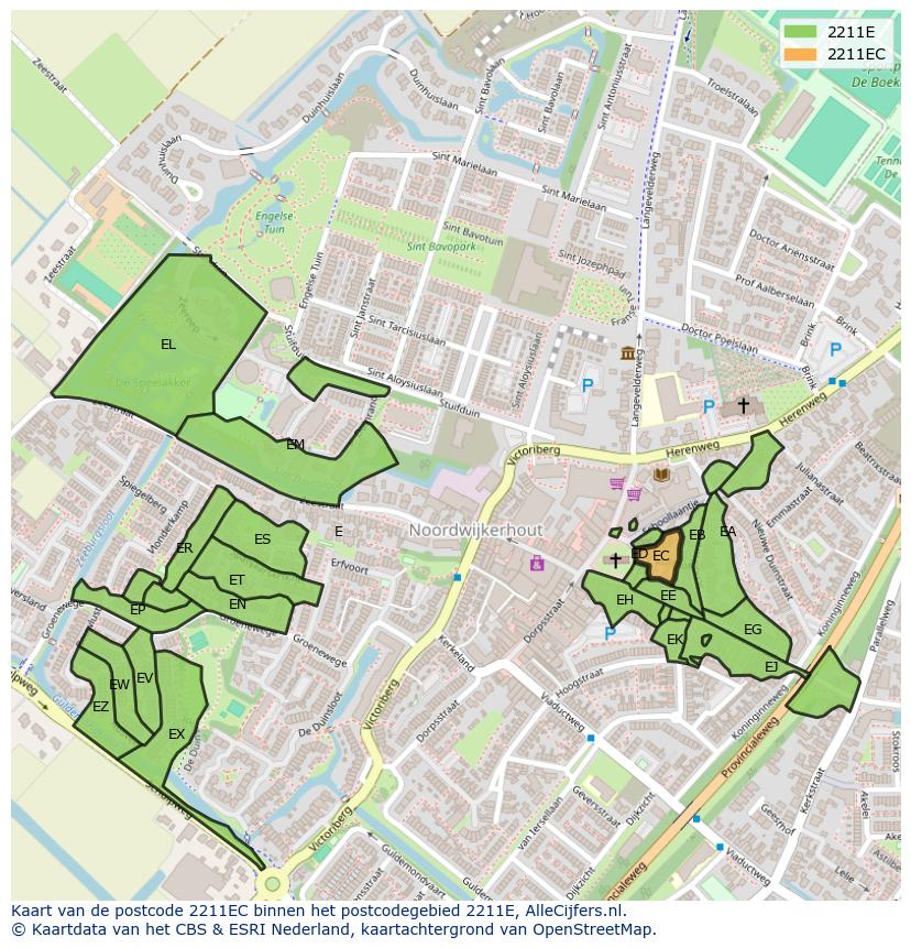 Afbeelding van het postcodegebied 2211 EC op de kaart.
