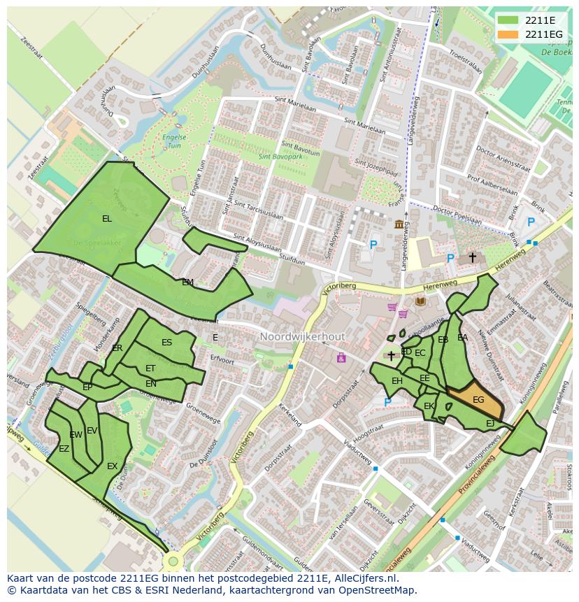 Afbeelding van het postcodegebied 2211 EG op de kaart.
