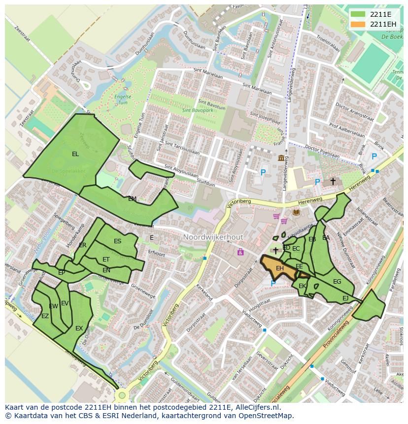 Afbeelding van het postcodegebied 2211 EH op de kaart.