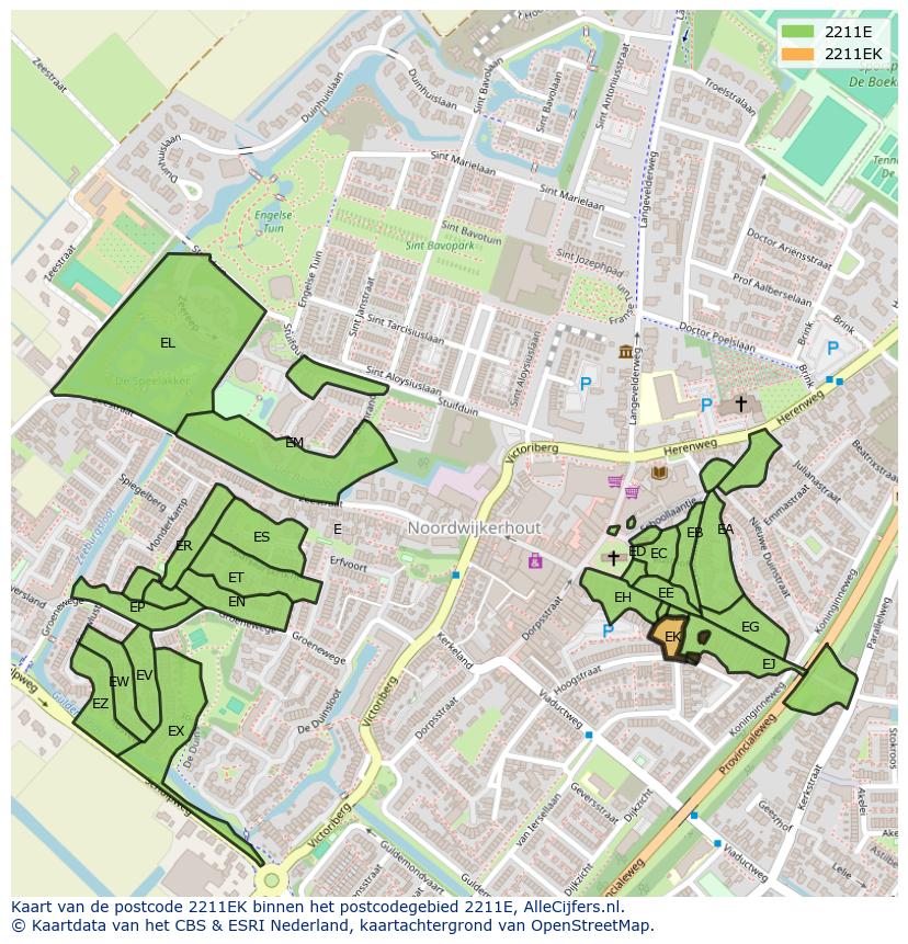 Afbeelding van het postcodegebied 2211 EK op de kaart.