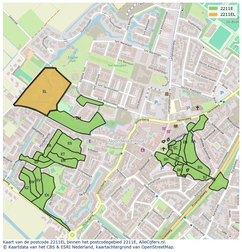 Afbeelding van het postcodegebied 2211 EL op de kaart.