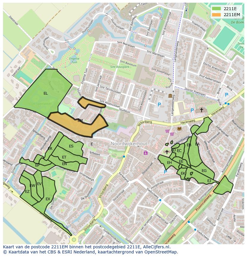 Afbeelding van het postcodegebied 2211 EM op de kaart.