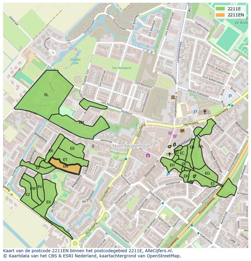 Afbeelding van het postcodegebied 2211 EN op de kaart.