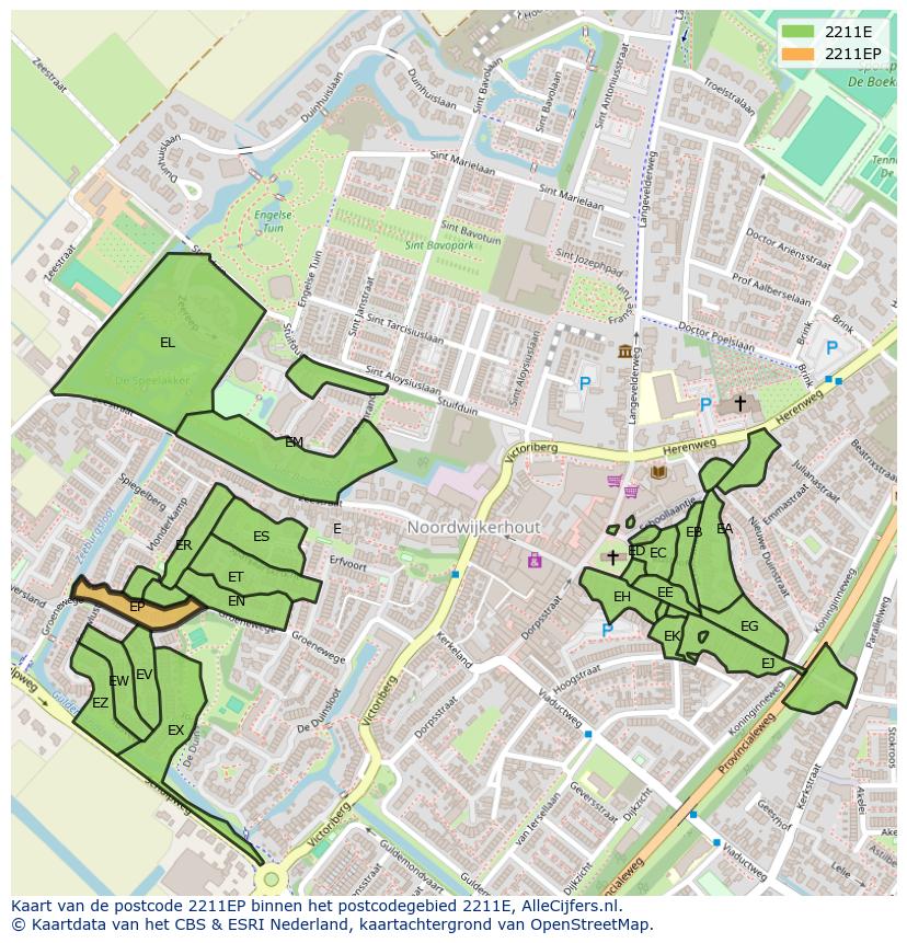 Afbeelding van het postcodegebied 2211 EP op de kaart.