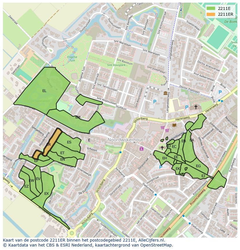 Afbeelding van het postcodegebied 2211 ER op de kaart.