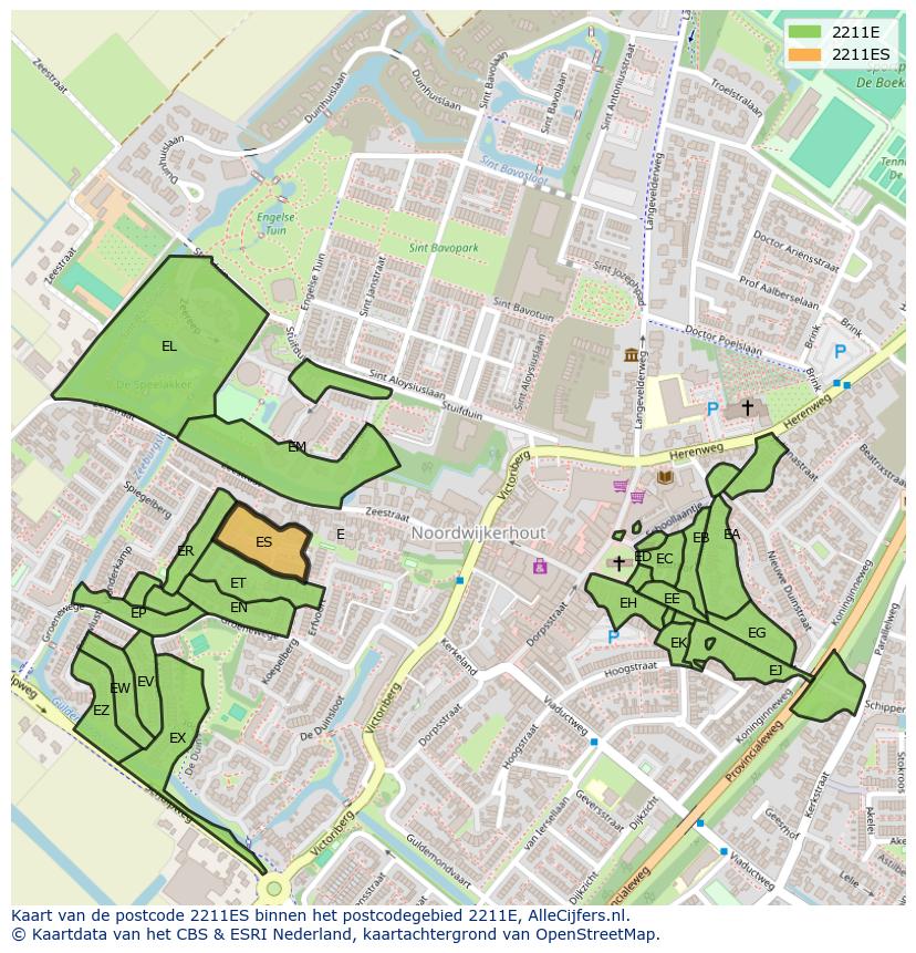 Afbeelding van het postcodegebied 2211 ES op de kaart.