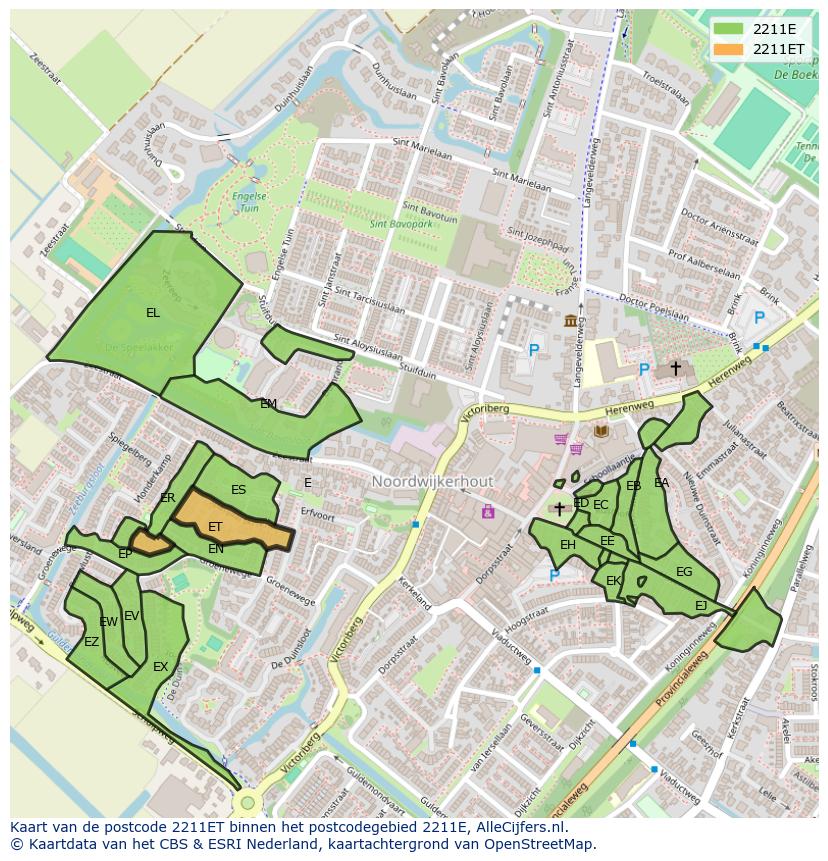 Afbeelding van het postcodegebied 2211 ET op de kaart.