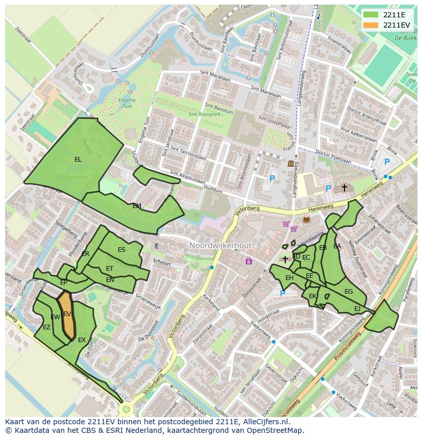 Afbeelding van het postcodegebied 2211 EV op de kaart.