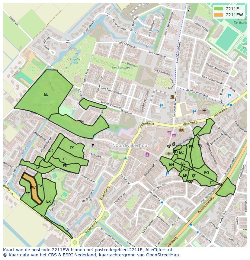 Afbeelding van het postcodegebied 2211 EW op de kaart.