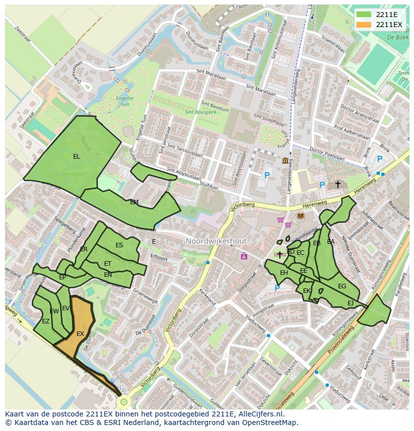 Afbeelding van het postcodegebied 2211 EX op de kaart.