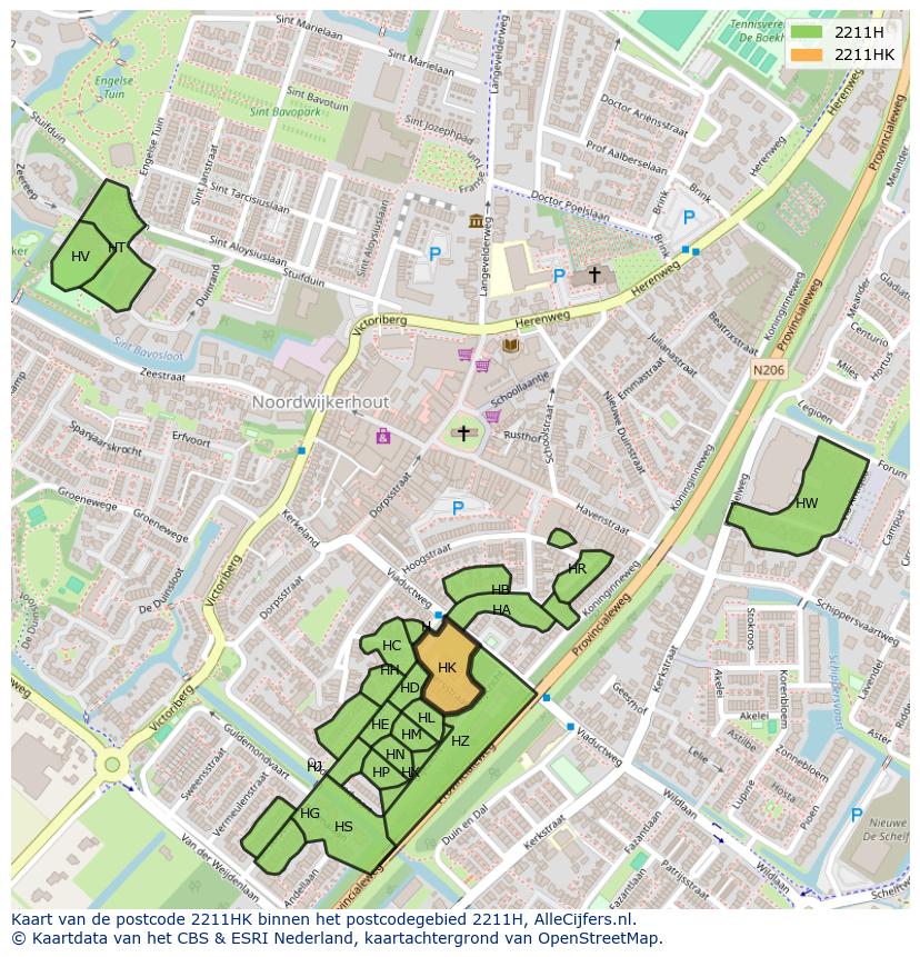 Afbeelding van het postcodegebied 2211 HK op de kaart.