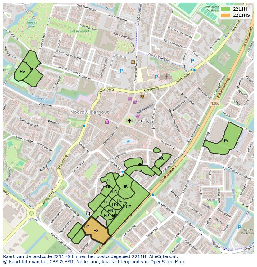 Afbeelding van het postcodegebied 2211 HS op de kaart.