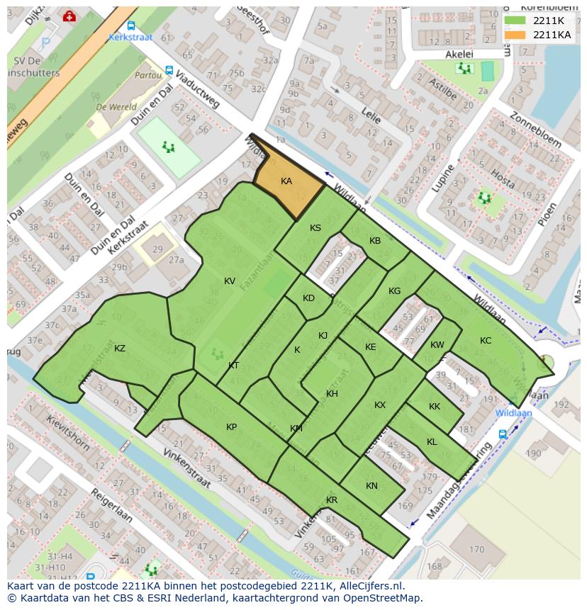 Afbeelding van het postcodegebied 2211 KA op de kaart.