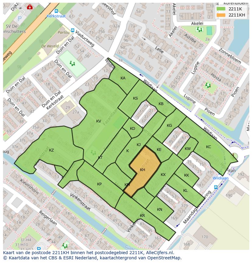 Afbeelding van het postcodegebied 2211 KH op de kaart.