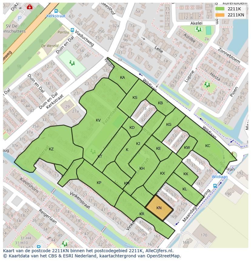 Afbeelding van het postcodegebied 2211 KN op de kaart.